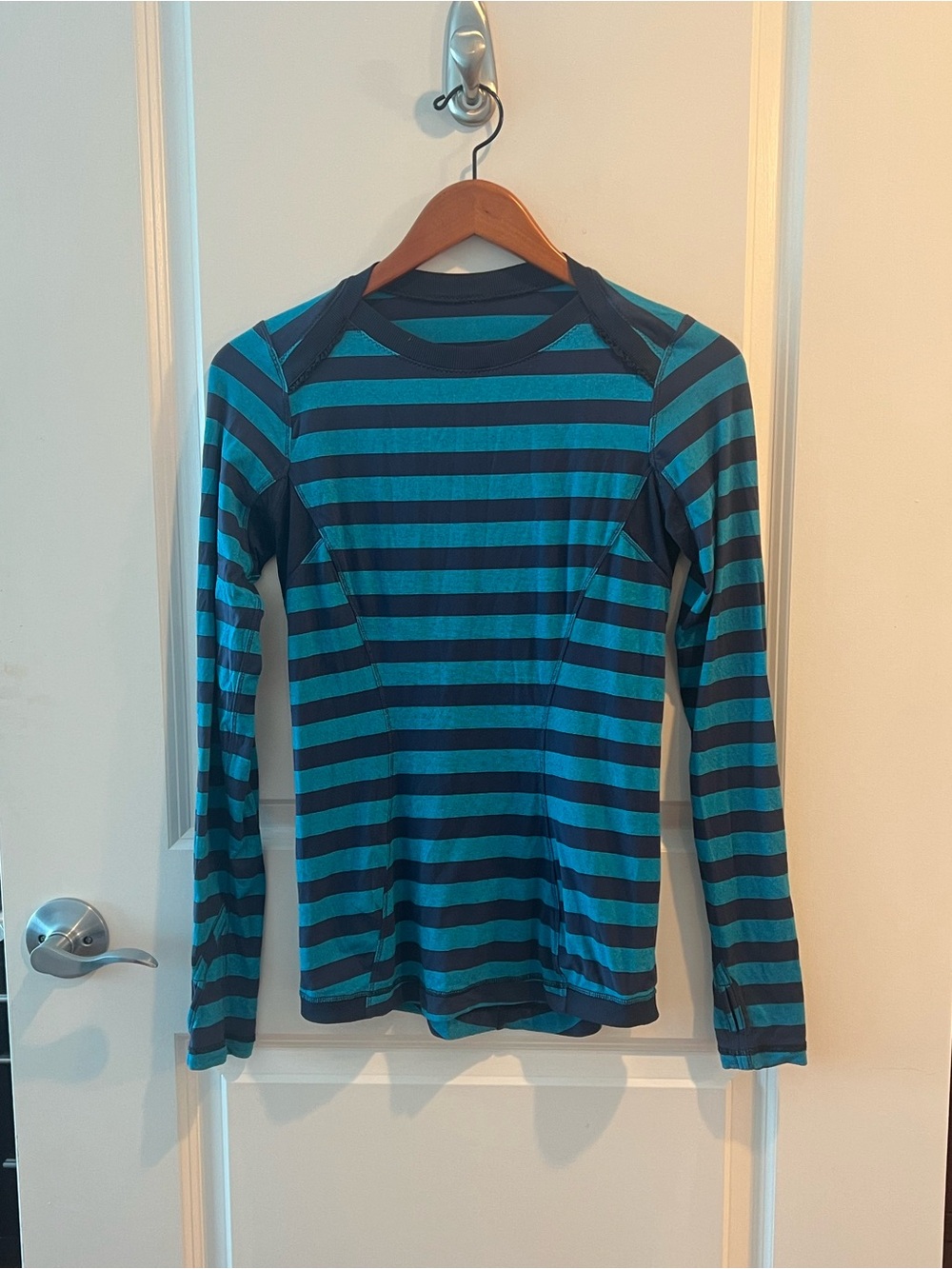 Lululemon Base Runner Ruffle Detail Striped Long Sleeve